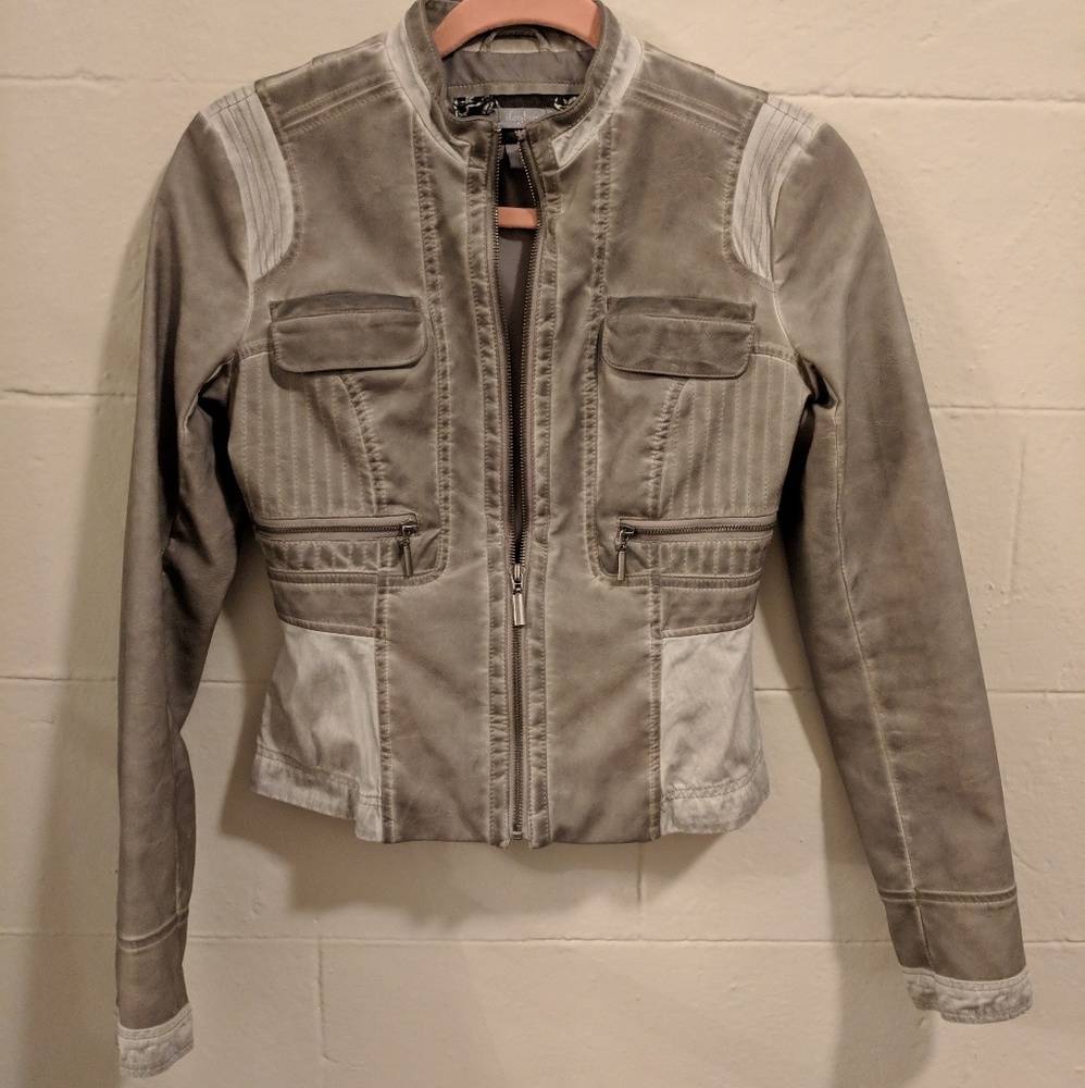 Gray Faux Leather Lightweight Moto Jacket